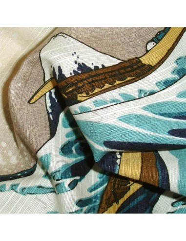 Furoshiki 48x48 beige - Grande vague d'Hokusaï