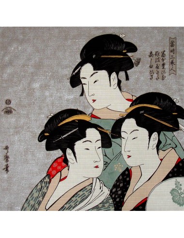 Furoshiki tissu 48x48 gris perlé - Trois beautés d'Utamaro