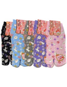 Chaussettes Tabi - Pointure 35 à 39 - Motifs de lapins et fleurs