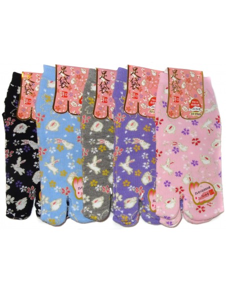 Chaussettes Tabi - Pointure 35 à 39 - Motifs de lapins et fleurs