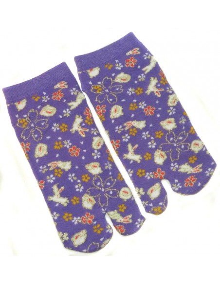 Chaussettes Tabi - Pointure 35 à 39 - Motifs de lapins et fleurs Chaussettes Tabi - Pointure 35 à 39 - Motifs de lapins et fleurs