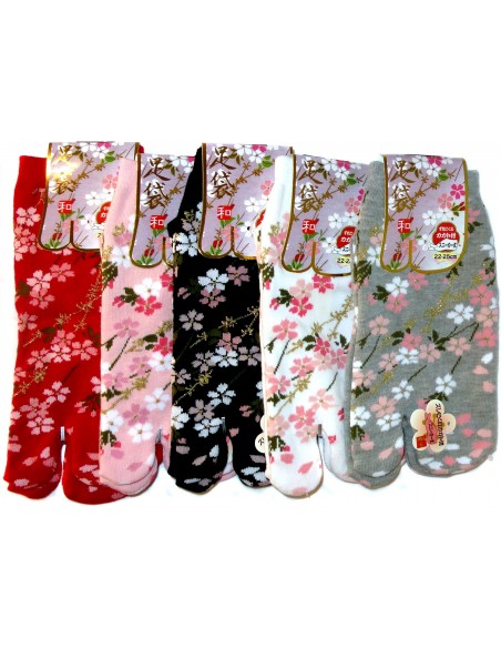 Chaussettes Tabi - Pointure 35 à 39 - Motifs de fleurs de cerisier