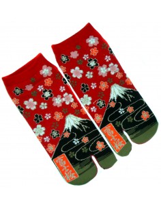 Japanese Tabi split toes socks - Size 35 to 39 - Mount Fuji and sakura cherry blossoms 2