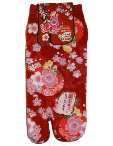Chaussettes japonaises Tabi - Du 35 au 39 - Fleurs de prunier - chaussettes orteils pour tongs