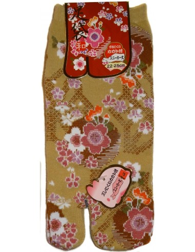 Chaussettes japonaises Tabi - Du 35 au 39 - Fleurs de prunier - chaussettes orteils pour tongs