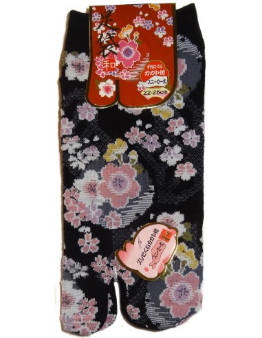 Chaussettes japonaises Tabi - Du 35 au 39 - Fleurs de prunier - chaussettes orteils pour tongs