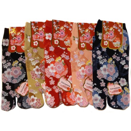 Chaussettes japonaises Tabi - Du 35 au 39 - Fleurs de prunier - chaussettes orteils pour tongs