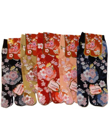 Chaussettes japonaises Tabi - Du 35 au 39 - Fleurs de prunier - chaussettes orteils pour tongs