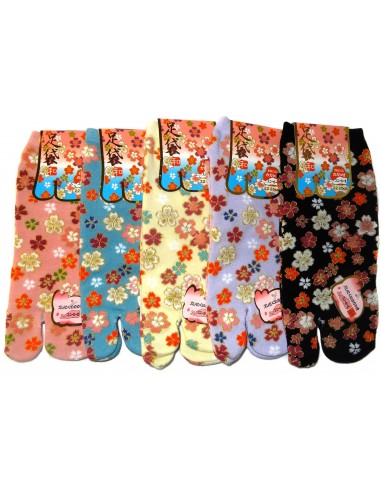 Chaussettes japonaises Tabi - Motifs fleurs de cerisier - Chaussettes à orteils