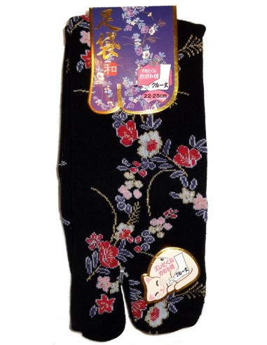 Chaussettes Tabi mi-mollet - Du 35 au 39 - Motifs floraux. Chaussettes doigts à orteils séparés