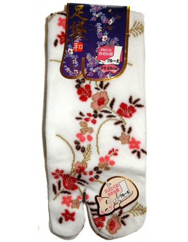 Chaussettes Tabi mi-mollet - Du 35 au 39 - Motifs floraux. Chaussettes doigts à orteils séparés