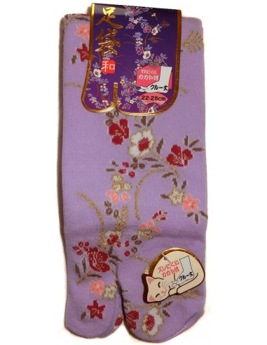 Chaussettes Tabi mi-mollet - Du 35 au 39 - Motifs floraux. Chaussettes doigts à orteils séparés