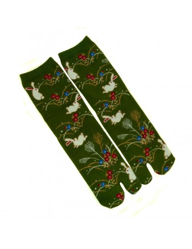 Japanese split toes socks. Crew Tabi socks - Size 35 to 39 - Rabbits and wild flowers