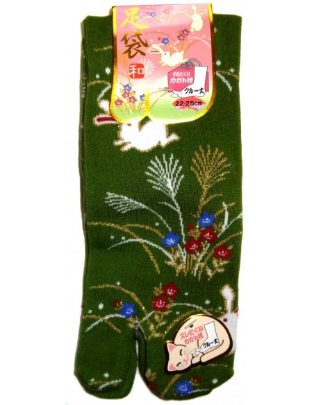 Japanese split toes socks. Crew Tabi socks - Size 35 to 39 - Rabbits and wild flowers Japanese split toes socks. Crew Tabi socks - Size 35 to 39 - Rabbits and wild flowers