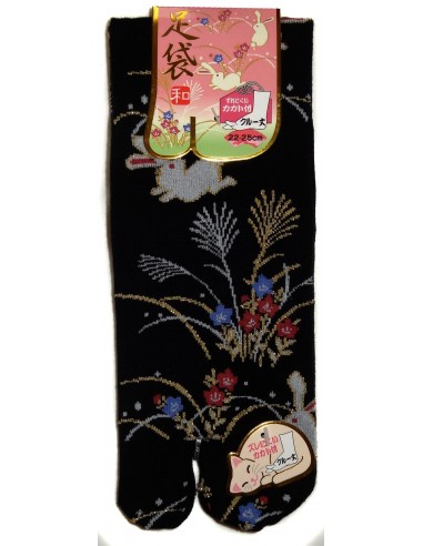 Japanese split toes socks. Crew Tabi socks - Size 35 to 39 - Rabbits and wild flowers