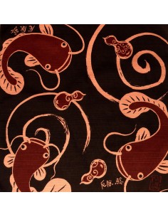 Furoshiki 50x50 marron - Namazu. Tissu japonais emballage.