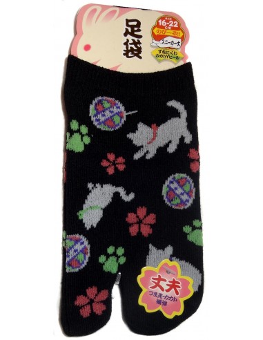 Chaussettes tabi japonaises enfants - Pointure 26 à 35 - Motifs de chats et temari