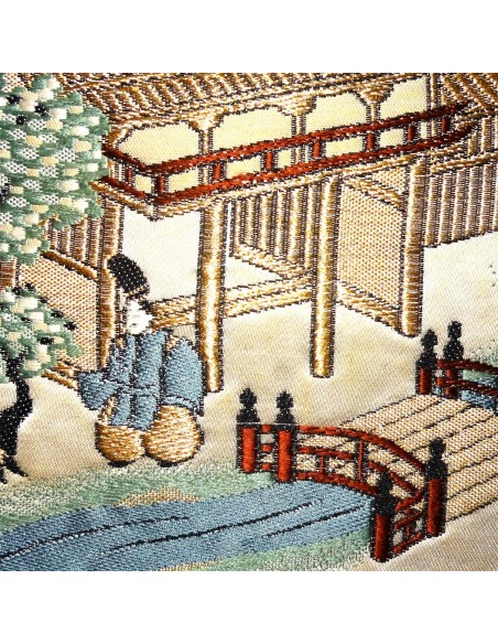 Kimono belt: Silk champagne obi **RARE** Feudal scenery Kimono belt: Silk champagne obi **RARE** Feudal scenery