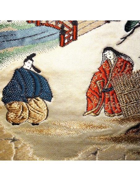 Kimono belt: Silk champagne obi **RARE** Feudal scenery Kimono belt: Silk champagne obi **RARE** Feudal scenery