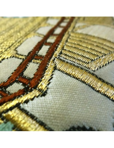 Kimono belt: Silk champagne obi **RARE** Feudal scenery