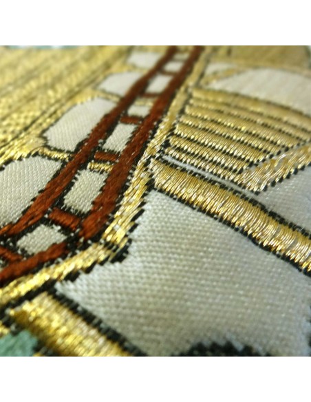 Kimono belt: Silk champagne obi **RARE** Feudal scenery Kimono belt: Silk champagne obi **RARE** Feudal scenery