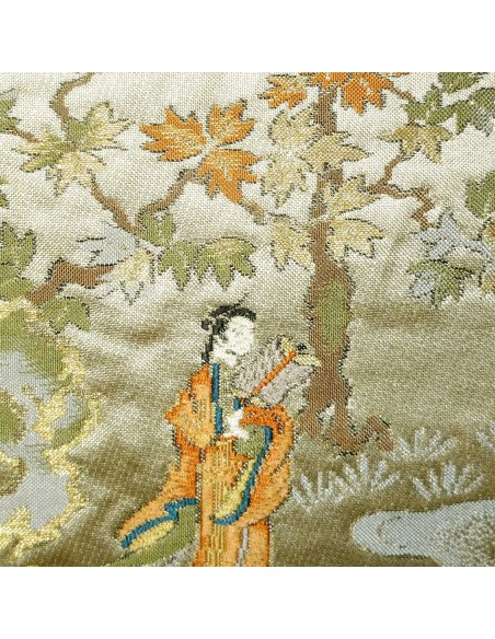 Kimono belt: Silk champagne obi **RARE** Feudal scenery Kimono belt: Silk champagne obi **RARE** Feudal scenery