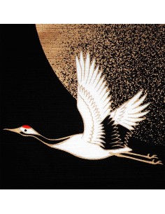Furoshiki 50x50 noir - Grues Tanchô. Carrés de tissus japonais. 2
