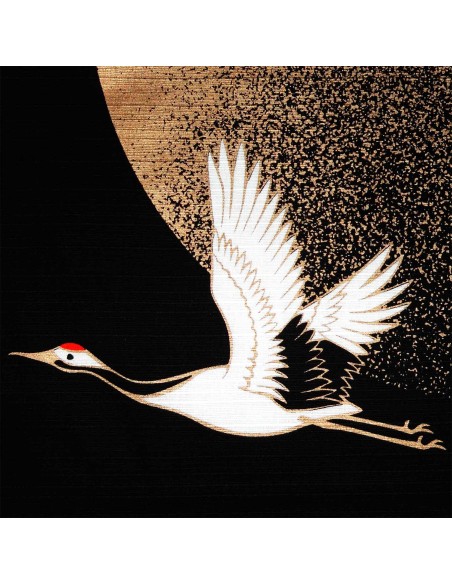 Furoshiki 50x50 noir - Grues Tanchô. Carrés de tissus japonais.