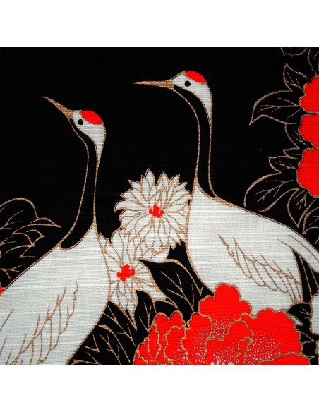 Furoshiki 50x50 noir - Grues Tanchô. Carrés de tissus japonais.