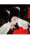 Furoshiki 50x50 noir - Grues Tanchô. Carrés de tissus japonais.