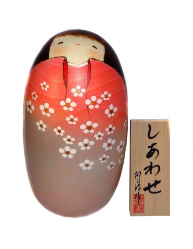 Poupée Kokeshi - Shiawase. Poupées japonaises traditionnelles en bois.