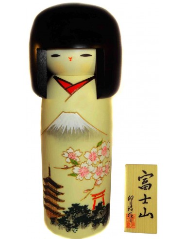 Poupée Kokeshi - Mont Fuji. Pouoées japonaises traditionnelles en bois.