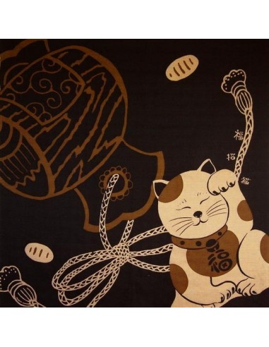 Furoshiki 90x90 marron - Maneki Neko. Tissus et textiles japonais