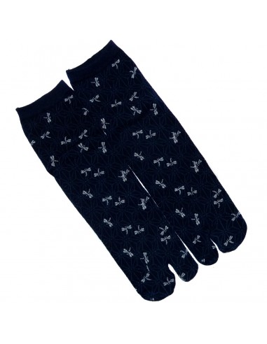 Short crew Tabi socks - Size 39 to 43 - Asa no Ha and dragonflies print