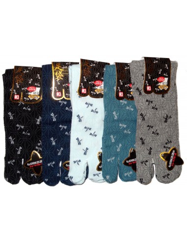 Short crew Tabi socks - Size 39 to 43 - Asa no Ha and dragonflies print