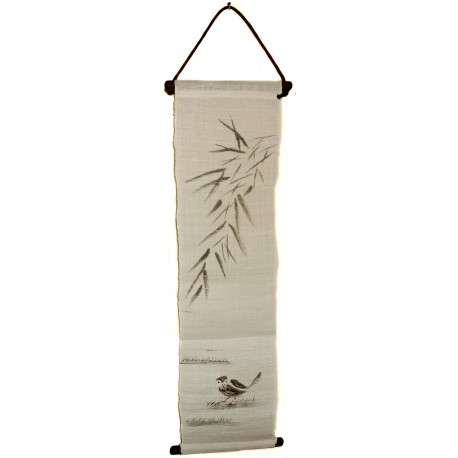 Mini tapisserie suspendue - Moineau et Bambous