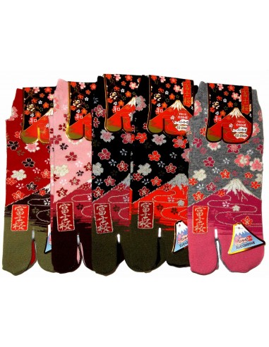 Chaussettes Tabi - Du 35 au 39 - Mont Fuji et fleurs de cerisier Sakura. Chaussettes à orteils.