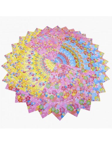 Papier japonais origami 15 x 15 cm - motifs floraux. Papèterie japonaise.