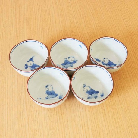 Aritayaki Tea bowls 5 pcs - Karako print