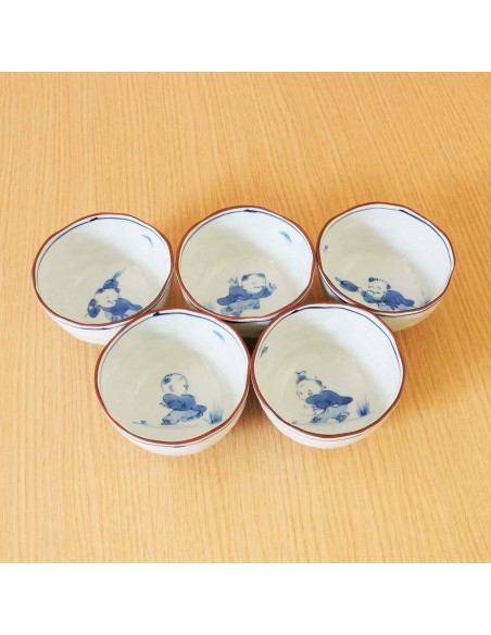 Aritayaki Tea bowls 5 pcs - Karako print