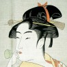 Furoshiki 50x50 - La femme soufflant dans un poppin. Tissu japonais.