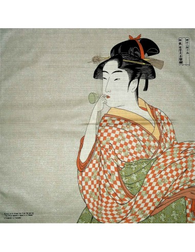 Furoshiki 50x50 - La femme soufflant dans un poppin. Tissu japonais.