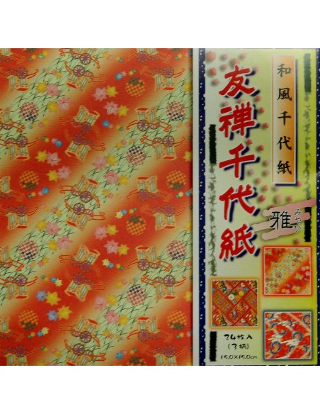 Papier japonais origami 15 x 15 cm - 24 feuilles motifs traditionnels Papier japonais origami 15 x 15 cm - 24 feuilles motifs traditionnels