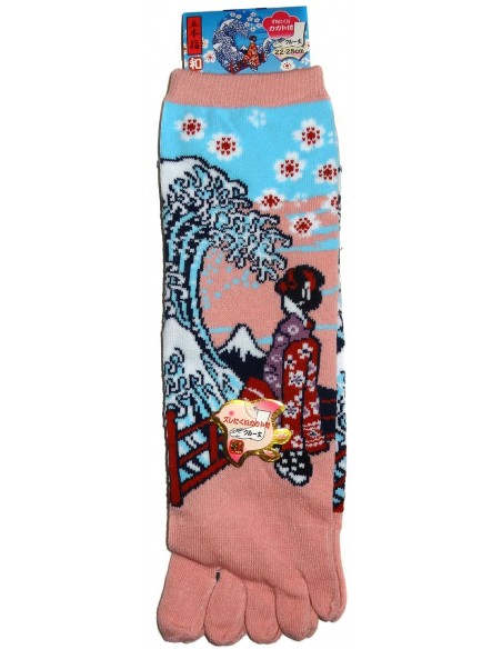 Crew 5-toes socks - Size 35 to 39 - Maiko and great wave. Japanese split toes socks. Crew 5-toes socks - Size 35 to 39 - Maiko and great wave. Japanese split toes socks.