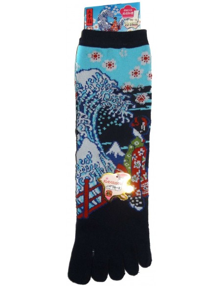 Crew 5-toes socks - Size 35 to 39 - Maiko and great wave. Japanese split toes socks. Crew 5-toes socks - Size 35 to 39 - Maiko and great wave. Japanese split toes socks.