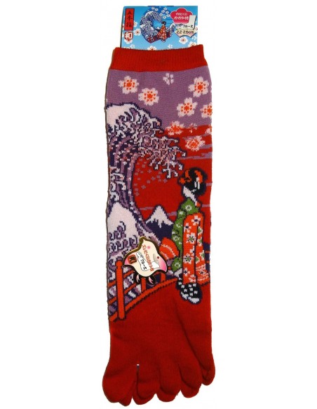 Chaussettes 5 orteils mi-mollet - Du 35 au 39 - Maiko et vague. Chaussettes orteils japonaises. Chaussettes 5 orteils mi-mollet - Du 35 au 39 - Maiko et vague. Chaussettes orteils japonaises.