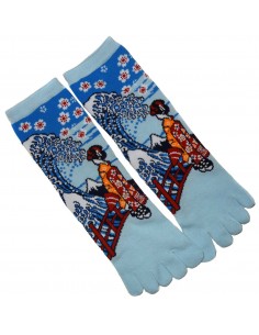 Crew 5-toes socks - Size 35 to 39 - Maiko and great wave. Japanese split toes socks. 2