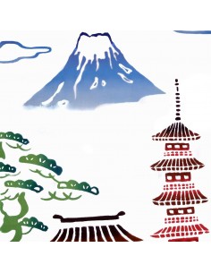 Tenugui - reversible - Mount fuji and Pagoda. Japanese cloth and textile. Japanese decoration 2