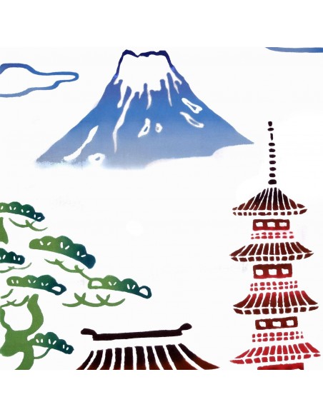 Tenugui réversible - Mont Fuji et Pagode.  Tissu et textile japonais. Décoration japonaise.