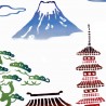Tenugui réversible - Mont Fuji et Pagode.  Tissu et textile japonais. Décoration japonaise.